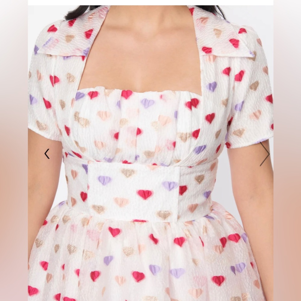Unique Vintage NWT White & Multi Hearts‎ Crinkle Libby Swing Dress - Picture 2 of 4